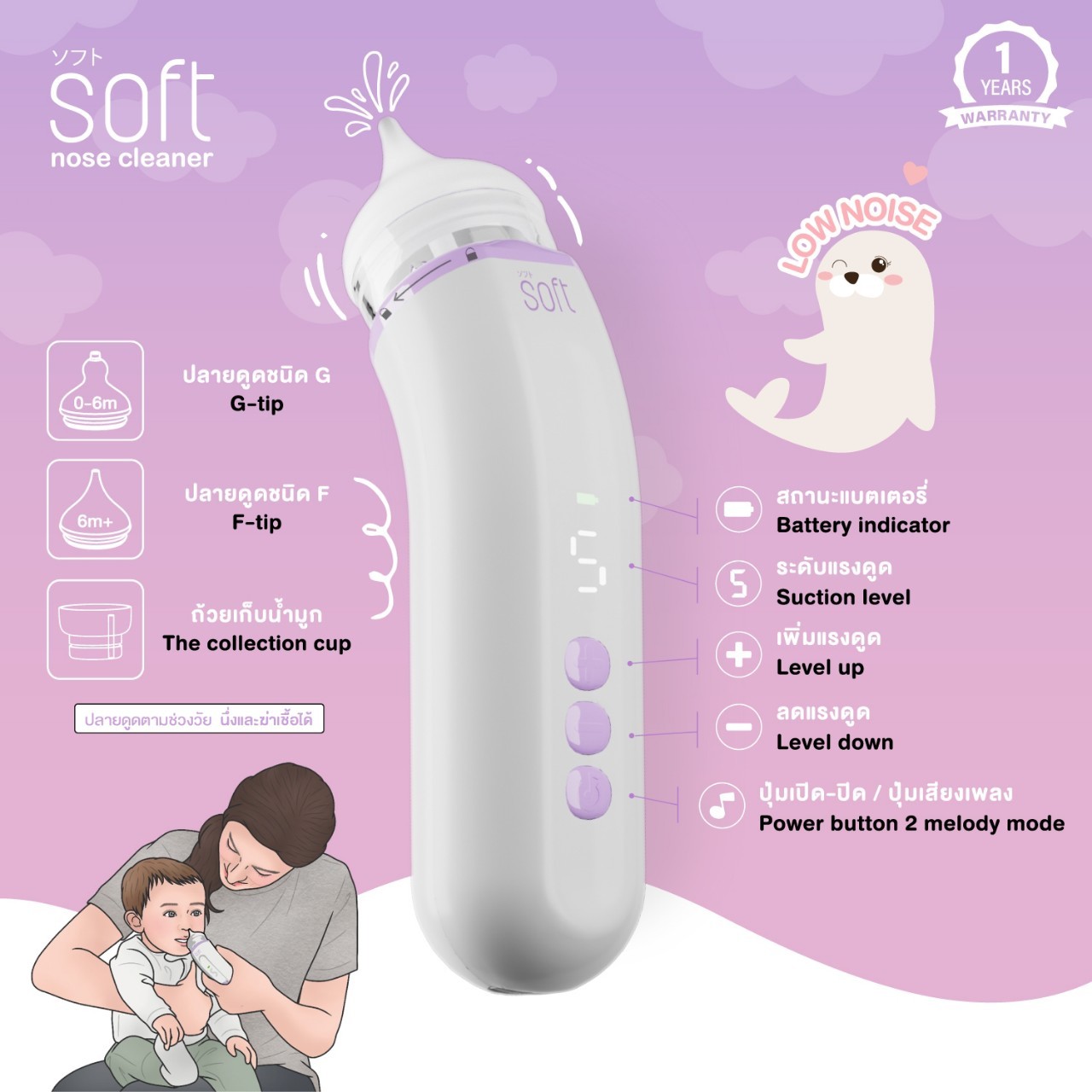 SOFT เครื่องดูดน้ำมูกอัตโนมัติ สำหรับเด็ก nose cleaner [SOFT003] [รับประกัน 1 ปี]