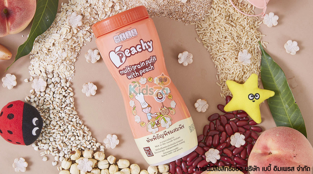 Peachy อาหารว่าง พัฟฟ์ธัญพืช คุกกี้ ผสมผักผลไม้ เหมาะสำหรับเด็กอายุ 1 ปีขึ้นไป