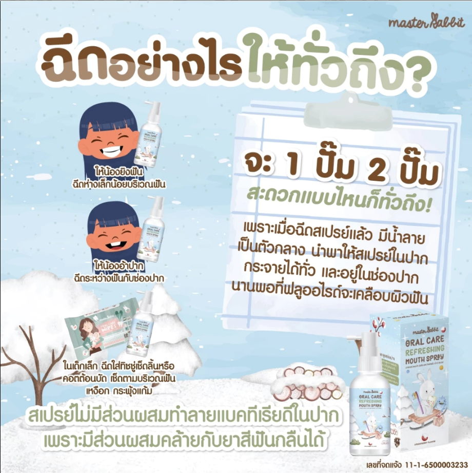 Master Rabbit Oral Care Refreshing Mouth Spray ผลิตภัณฑ์ดูแลช่องปากสเปรย์ สำหรับเด็ก