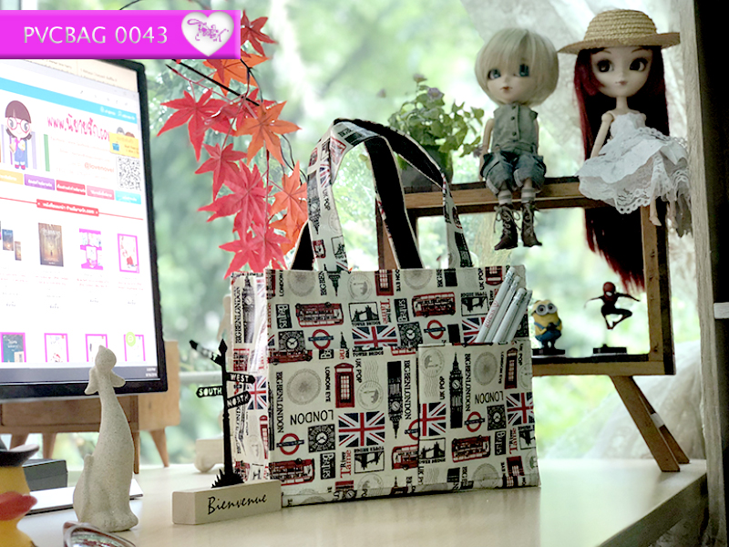 กระเป๋าผ้าเคลือบ PVC กันน้ำ ใส่เอกสาร (A5)ครีม.หอนาฬิกาบิ๊ก
