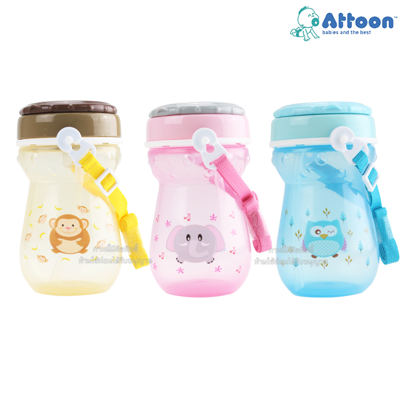 Attoon กระติกน้ำ หลอดเด้ง กระติกน้ำเด็กไปโรงเรียน แบบหมุนเปิด