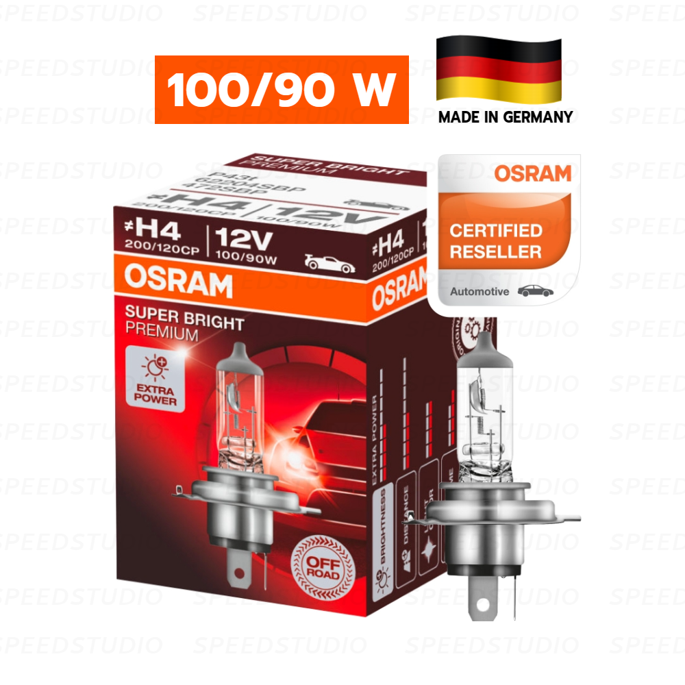 Osram Super ฺBright Premium Made in Germany หลอดไฟหน้า รถยนต์ ฮาโลเจน H4 100/90W สูง/ต่ำ 12V 1 หลอด