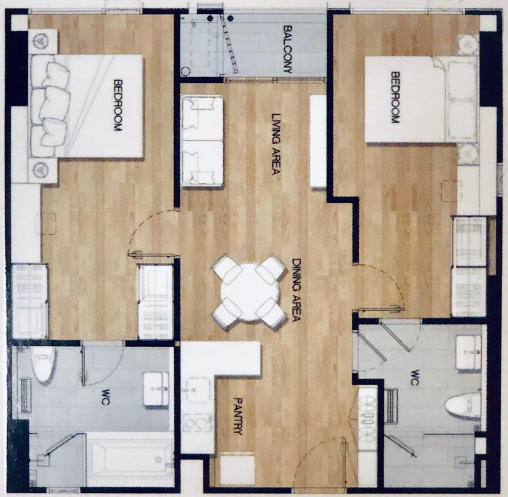 ให้เช่าคอนโด วีธารา สุขุมวิท 36 , 2 ห้องนอน 2 ห้องน้ำ พื้นที่ 66 ตร.ม เช่า 40,000 บ/ด