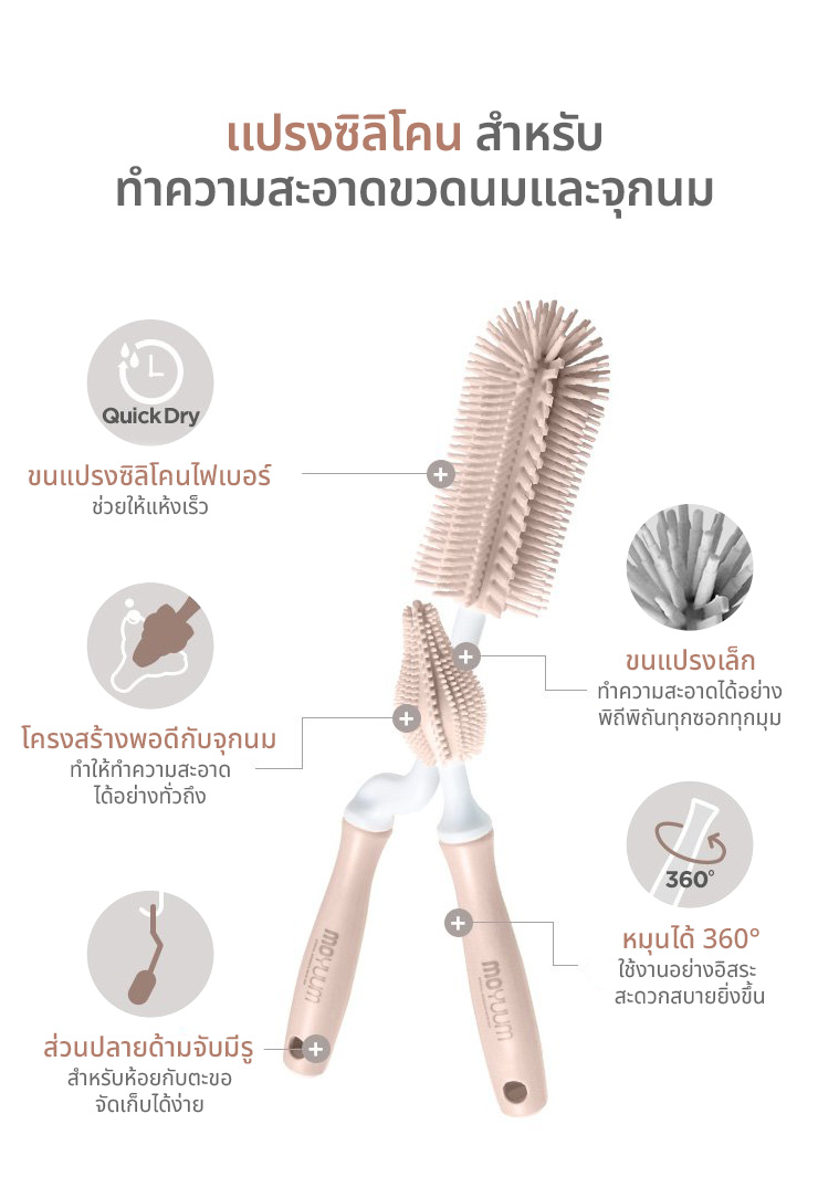 Moyuum แปรงล้างขวดนม แบบฟองน้ำ แบบซิลิโคน จุกนม คอกว้าง