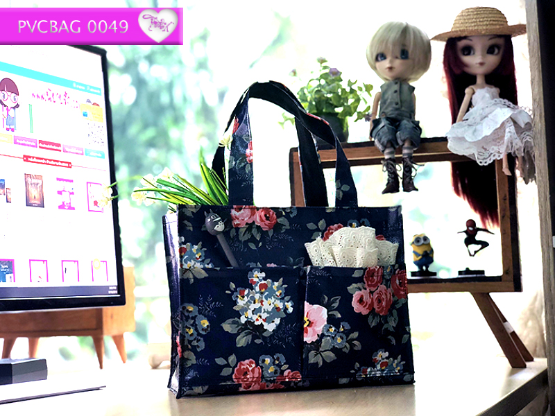 กระเป๋าผ้าเคลือบ PVC กันน้ำ ใส่เอกสาร (A5)กรม/กุหลาบป่า