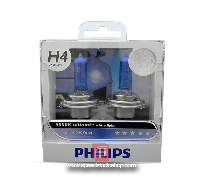 Philips หลอดไฟหน้า H4 DIAMOND VISION ULTIMATE WHITE PLUS 40% แสงขาว 5000 K