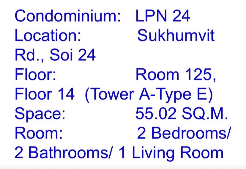 ให้เช่าคอนโด เดอะ ลุมพินี 24 พื้นที่ 55.02 ตร.ม. 2 ห้องนอน 2 ห้องน้ำ เช่า 35,000 บ/ด