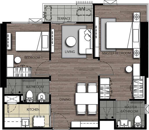 ขาย/ให้เช่า เดอะ สเตจ เตาปูน อินเตอร์เชนจ์ 57 ตรม. 2 ห้องนอน เช่า 22,000 บ/ด ขาย 6.3 ลบ.