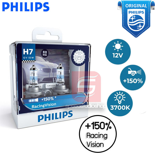 Philips หลอดไฟ รถยนต์ H7 รุ่น Racing Vision 55W ความสว่าง +150%