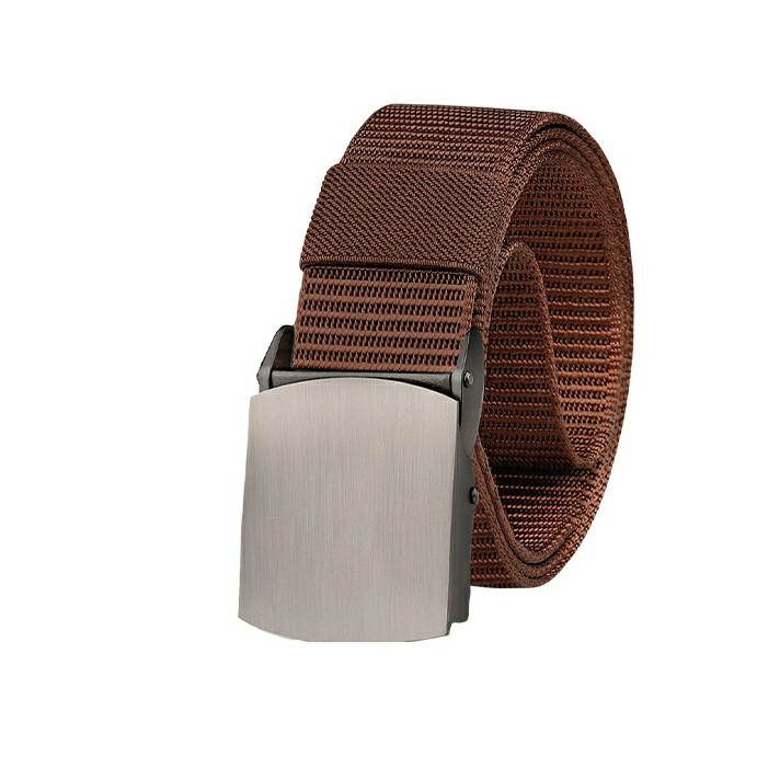 เข็มขัดหัวเหล็กหัว สายไนล่อน สีน้ำตาล