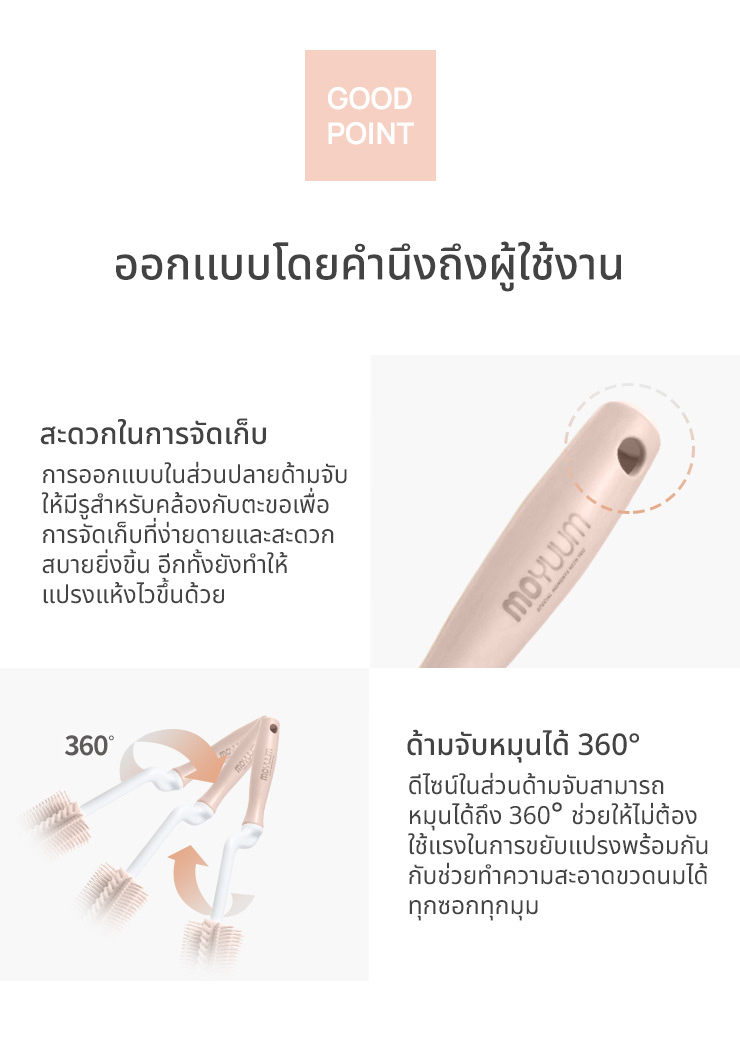 Moyuum แปรงล้างขวดนม แบบฟองน้ำ แบบซิลิโคน จุกนม คอกว้าง