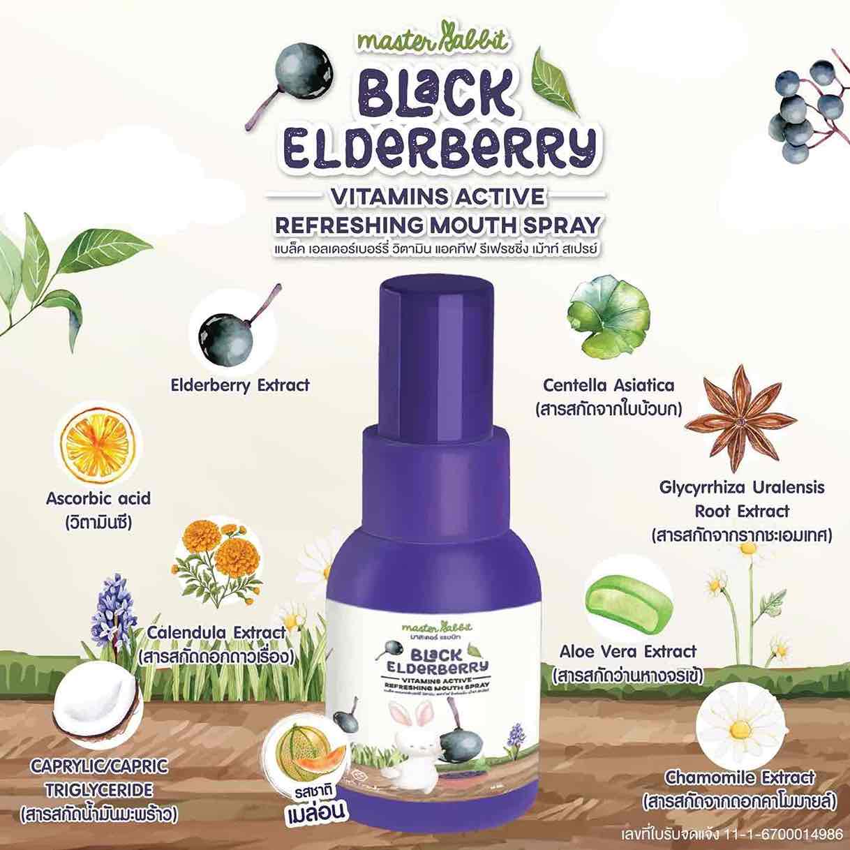 Master Rabbit แบล็ค เอลเดอร์เบอร์รี่ วิตามิน แอคทีฟ รีเฟรชชิ่ง เม้าท์ สเปรย์