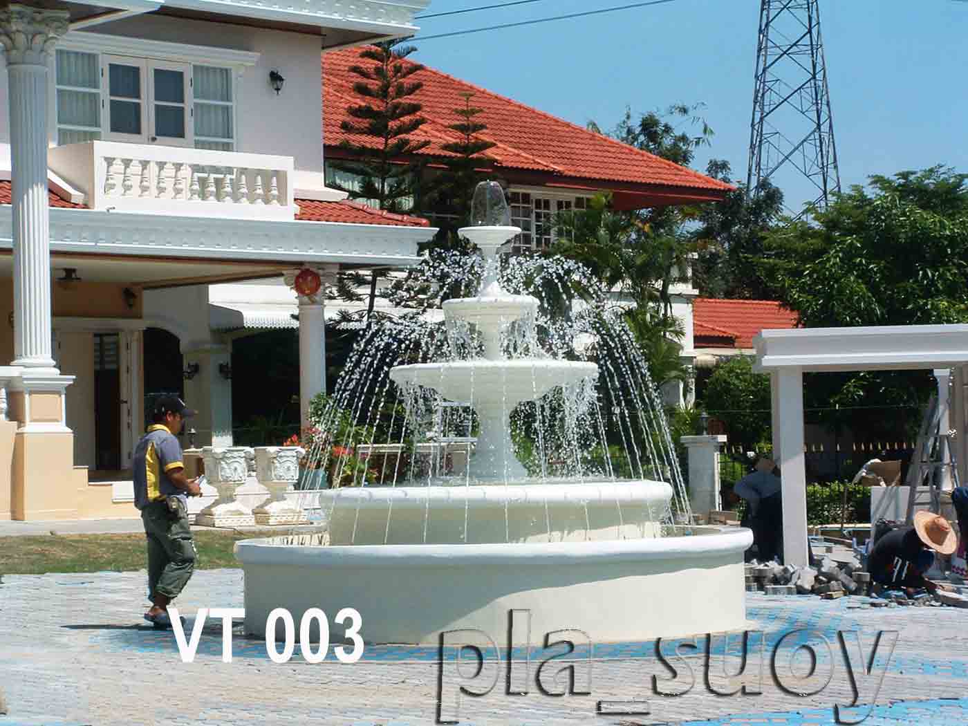 บ่อน้ำพุวงกลม ทรงพานน้ำพุ 3 ชั้น บ้านคุณวิเทพ