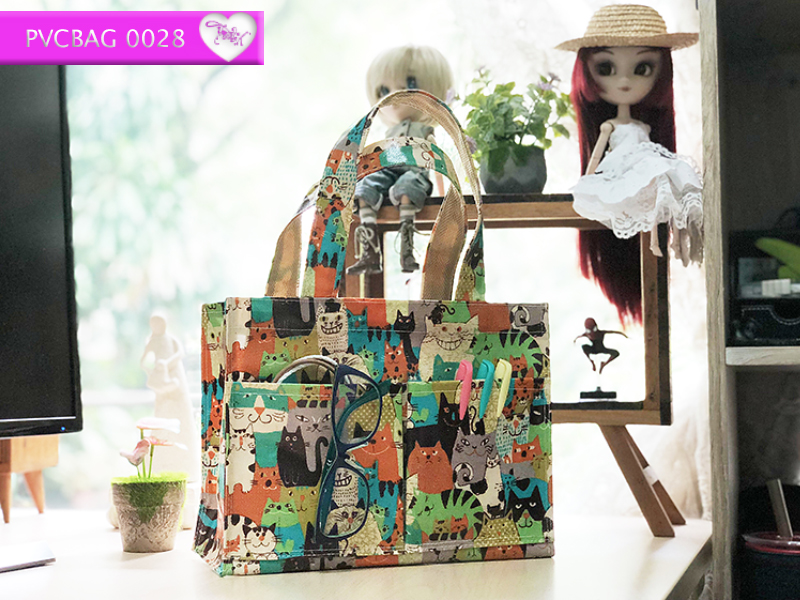 กระเป๋าผ้าเคลือบ PVC กันน้ำ ใส่เอกสาร (A5) อิฐ.แมวเจ้าเล่ห์