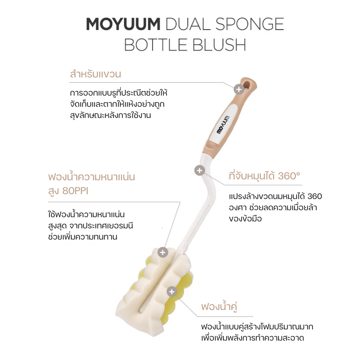 Moyuum แปรงล้างขวดนม แบบฟองน้ำ แบบซิลิโคน จุกนม คอกว้าง