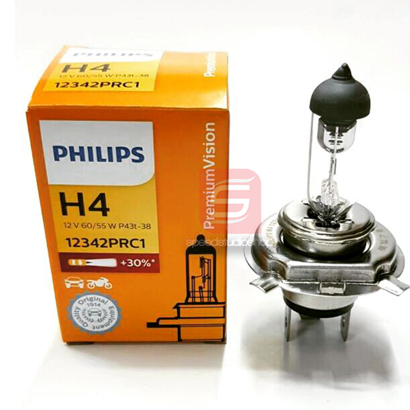 Philips หลอดไฟหน้า หลอดไฟรถยนต์ ไฟหน้า สว่างขึ้นกว่าเดิม premium +30% H4 60/55W 12V 1คู่