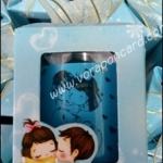 แก้วเป๊กสกรีนลายการ์ตูนบ่าวสาวพร้อมแพคกล่องกระดาษและผูกโบว์