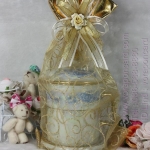 แก้วเบญจรงค์พร้อมจานรองและฝาปิดแพคถุงผ้าไหมทอง