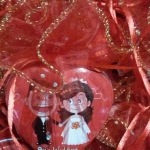 กล่องหัวใจลายบ่าวสาวแพคถุงผ้า