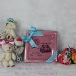 จานรองแก้วพร้อมสกรีนชื่อแพคถุงใสติดโบว์