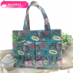 กระเป๋าผ้าเคลือบ PVC กันน้ำ ใส่เอกสาร (A5) สีเขียว/หอไอเฟล