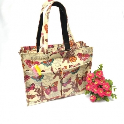 กระเป๋าผ้าเคลือบ PVC กันน้ำ ใส่เอกสาร (A5) สีครีม / ลายผีเสื้อ