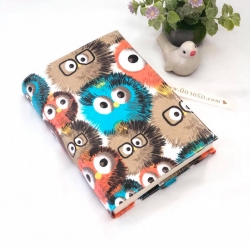 ปกผ้าเคลือบกันน้ำ ขาว ลายลูกนกฮูก ขนาด 8" ( Pocket Book )