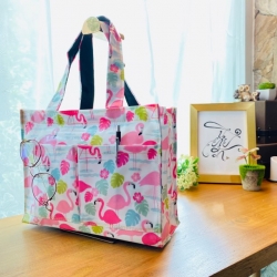 กระเป๋าผ้าเคลือบ PVC กันน้ำ ใส่เอกสาร (A5) พื้นขาวนกฟลามิงโก