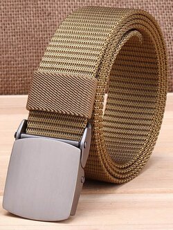 เข็มขัดหัวเหล็กหัว สายไนล่อน สีกากี