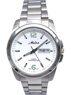 Metro นาฬิกาข้อมือผู้ชายแสตนเลสหน้าขาว รุ่น 8327M-SW