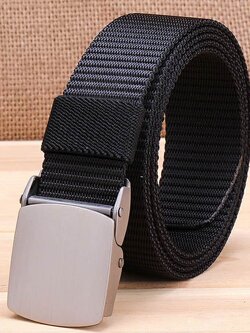 เข็มขัดหัวเหล็กหัว สายไนล่อน สีดำ