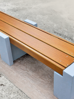 ม้านั่งสนาม รุ่นม้านั่งยาวบล็อคคู่ ขนาด 2m ไม้ไฟเบอร์ซีเมนต์ สีไม้สัก