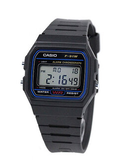 นาฬิกาข้อมือ Casio Resin Strap รุ่น F-91W-1DG - Black/Blue (Imported)