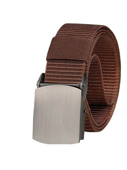 เข็มขัดหัวเหล็กหัว สายไนล่อน สีน้ำตาล