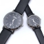 Metro นาฬิกาคู่ สายหนังสีดำ - หน้าปัดดำ รุ่น 20125M-BL, 20125L-BL